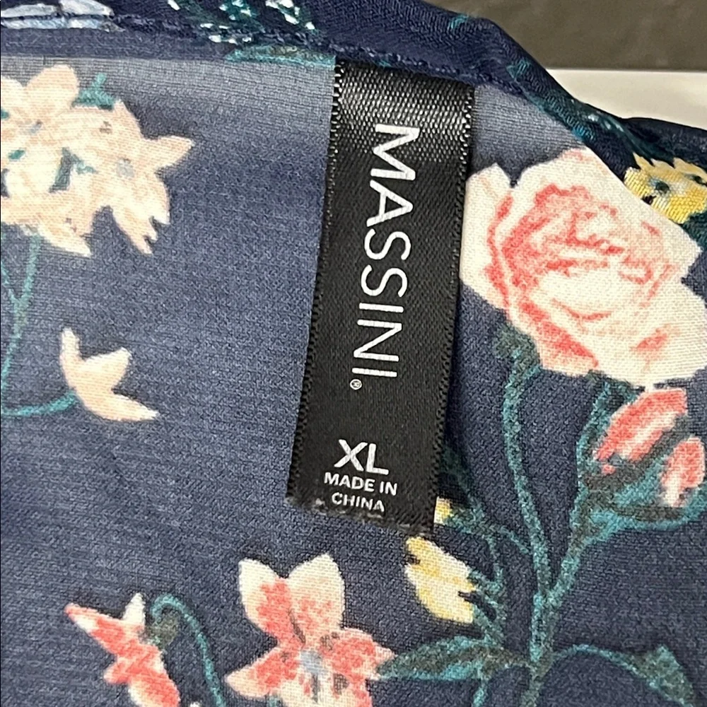 Massini Navy Floral Sheer Open Front Cardigan with Pink & Yellow Blooms - Picture 2 of 4